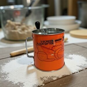 Vintage 70’s Orange Androck 3 Screen Flour Sifter
